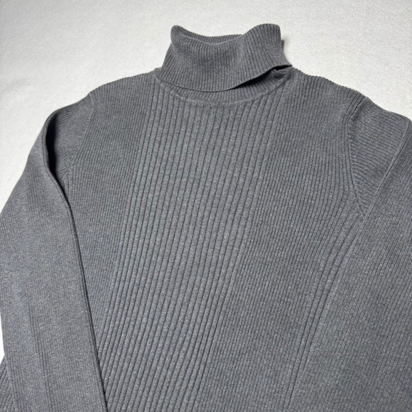 Jones New York Gray Sport Ribbed Preppy Turtleneck Sweater L Cotton 90s Inspired - Picture 2 of 9